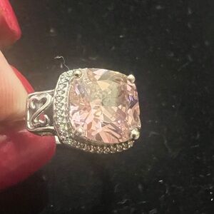 925 STERLING SILVER DIAMOND AND PINK GEMSTONE SIGNED SJD